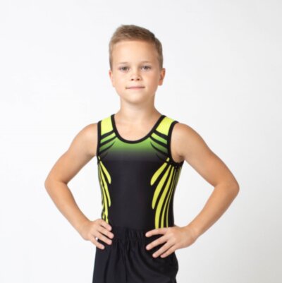 Гимнастический купальник &quot;Икар&quot;. Черный/неон