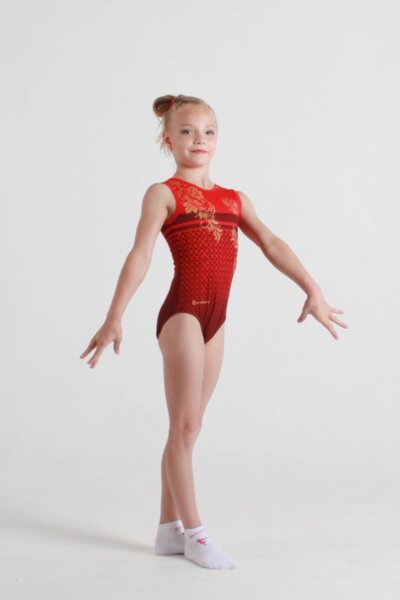 Гимнастический купальник &quot;Россия  Хохлома (красный)&quot;. Женский.   